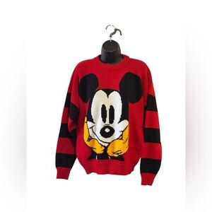 Vintage Mickey & Co Red and Black Sweater with Mickey Mouse Design